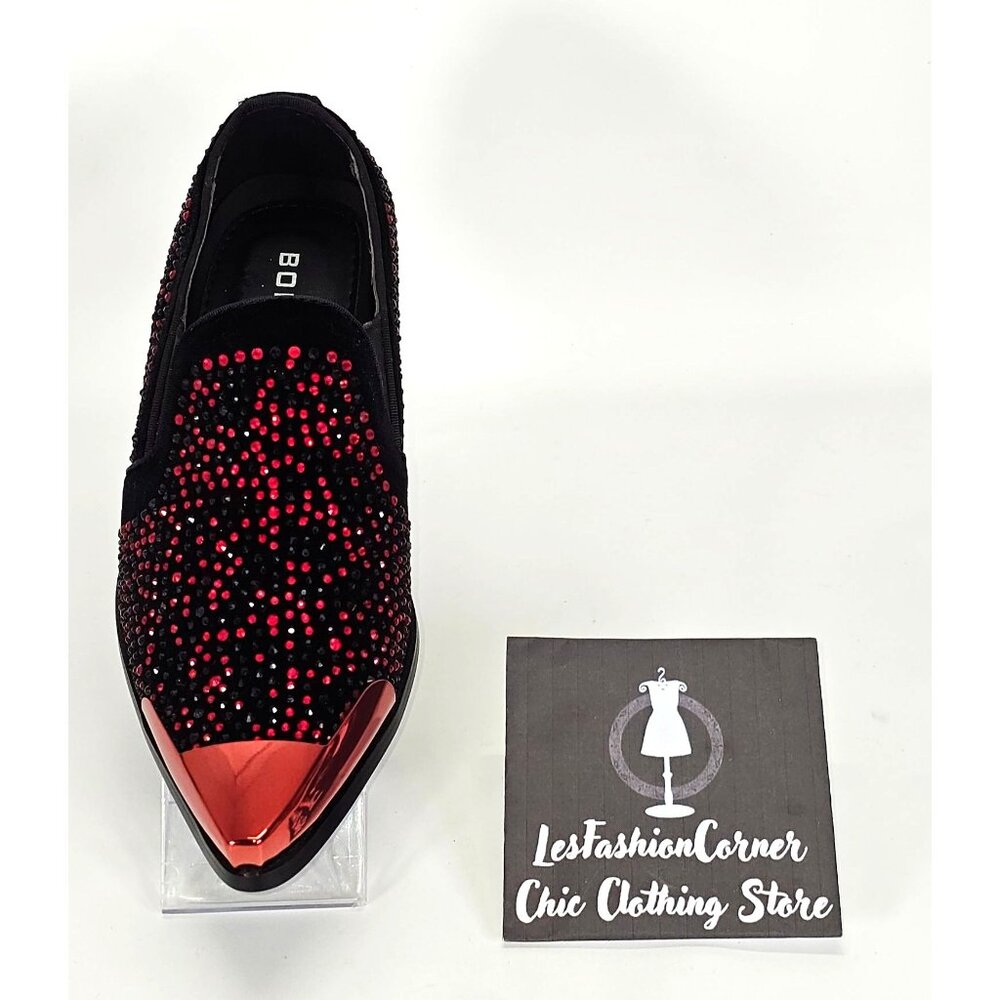 Bolano Men's Red/Black Leather Desta Dress Shoes Rhinestone Loafers Sz 7.5 1802 - Picture 14 of 16